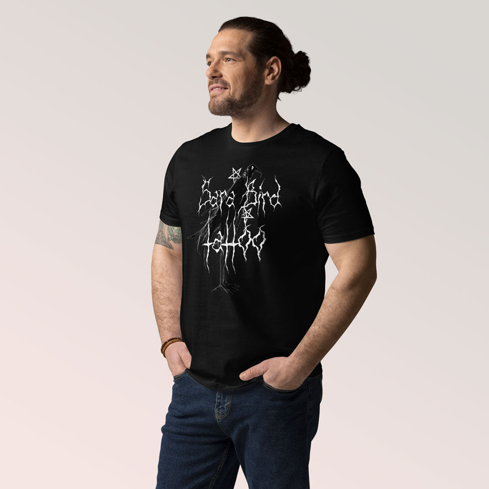 Camiseta negra con logo estilo banda de metal 🤘Camiseta unisex de algodón orgánico