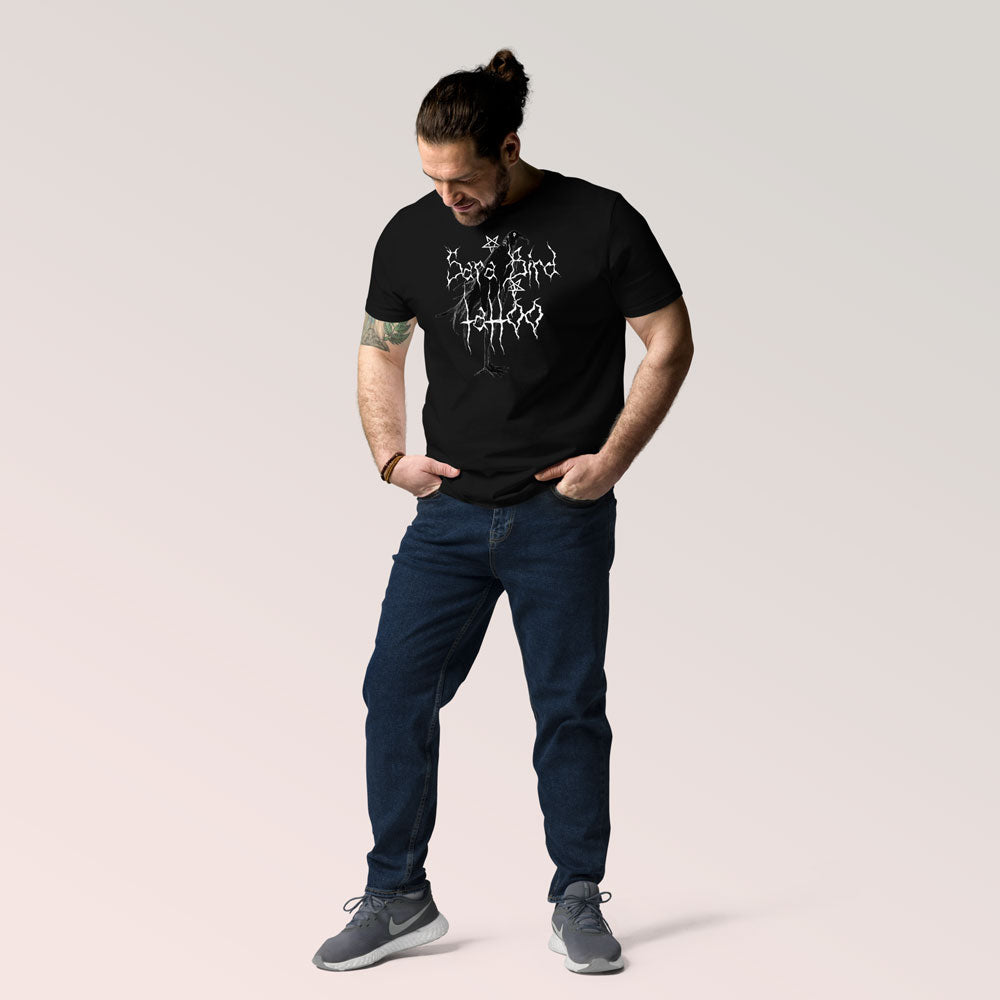 Camiseta negra con logo estilo banda de metal 🤘Camiseta unisex de algodón orgánico