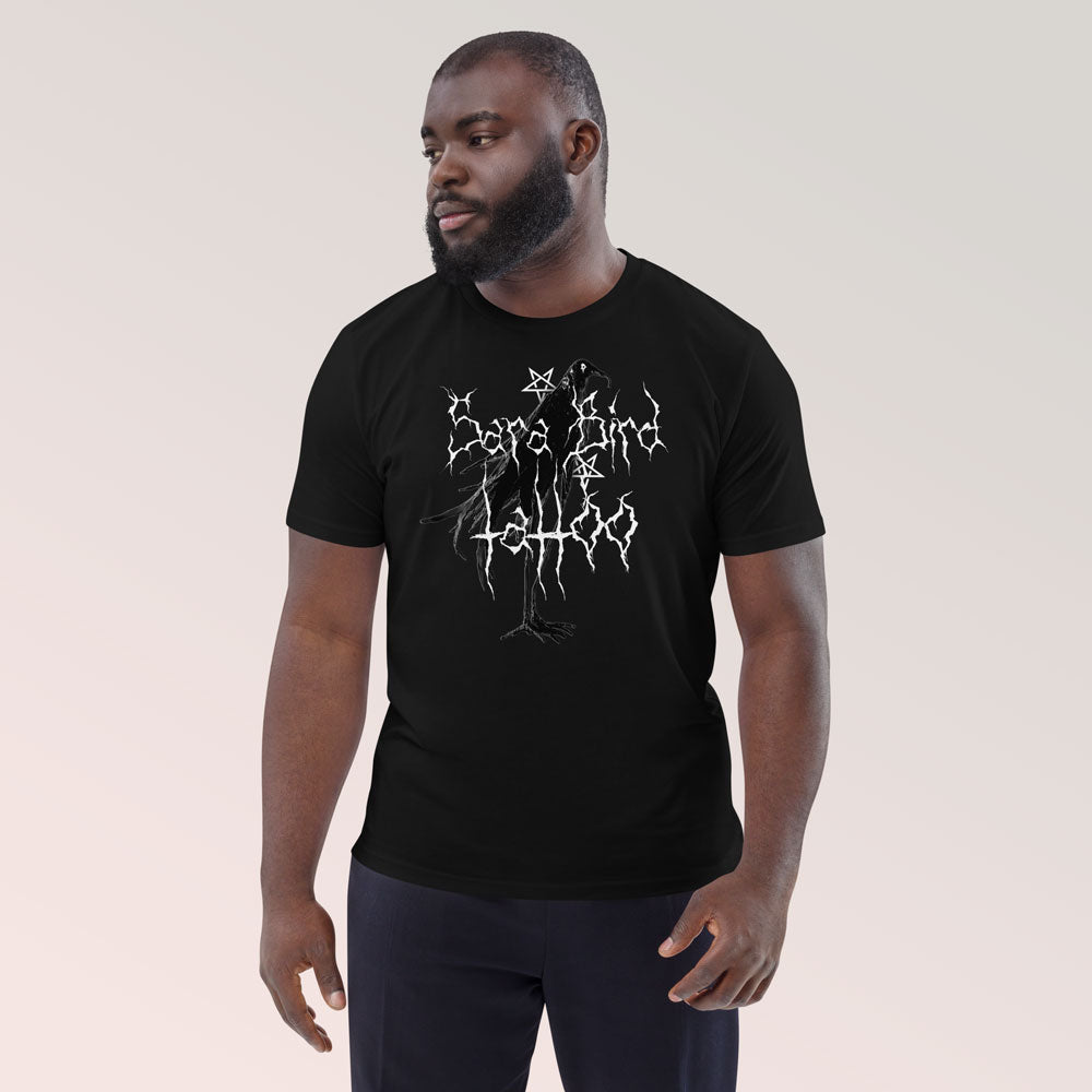 Camiseta negra con logo estilo banda de metal 🤘Camiseta unisex de algodón orgánico