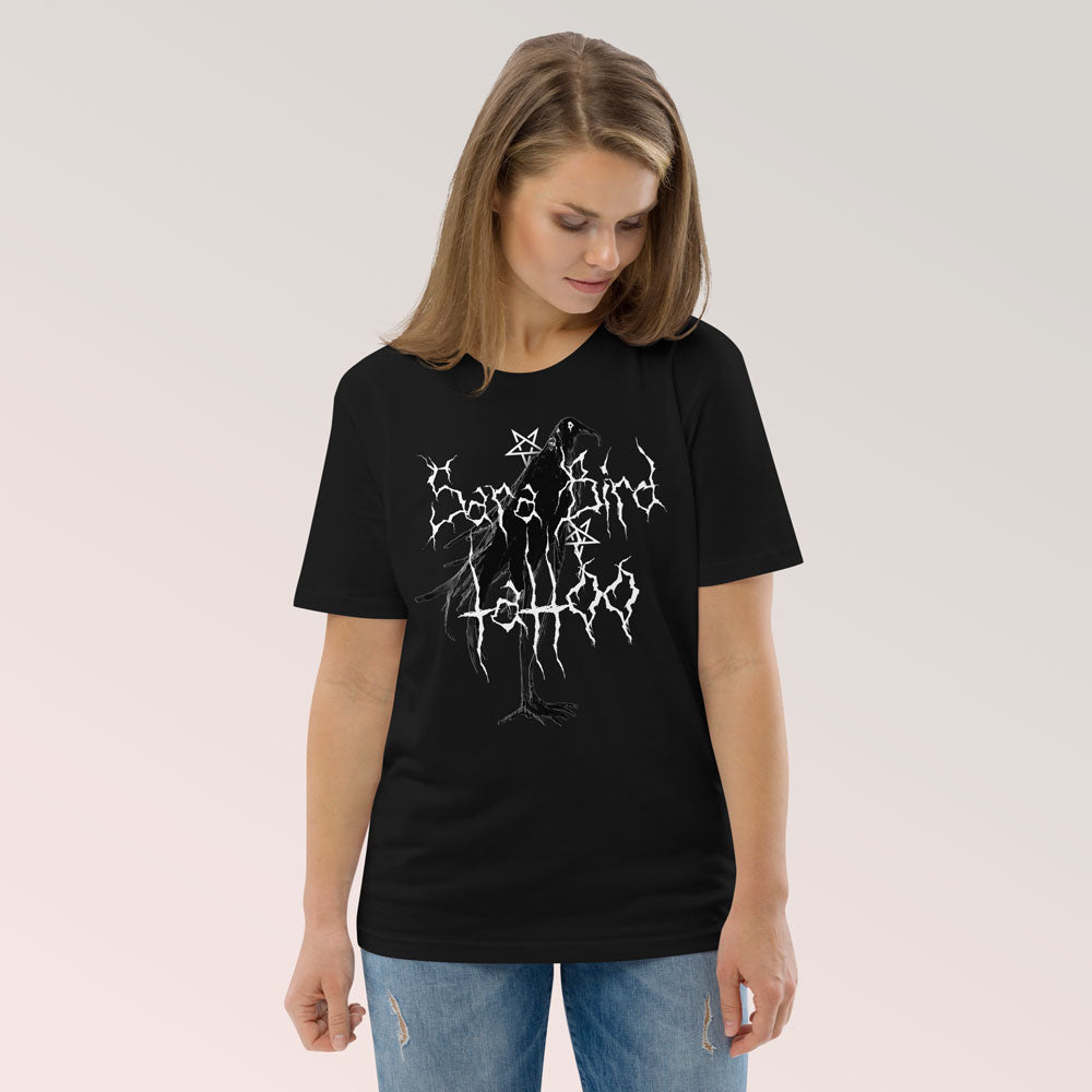 Camiseta negra con logo estilo banda de metal 🤘Camiseta unisex de algodón orgánico