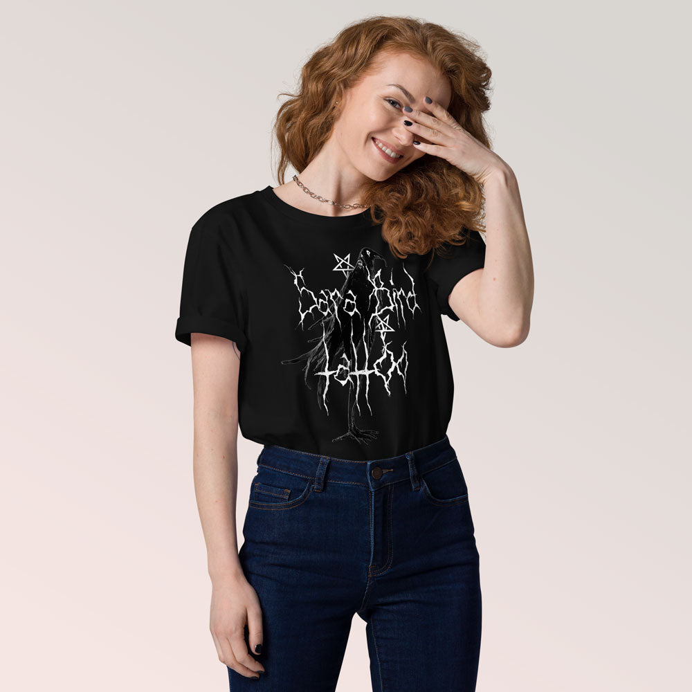 Camiseta negra con logo estilo banda de metal 🤘Camiseta unisex de algodón orgánico