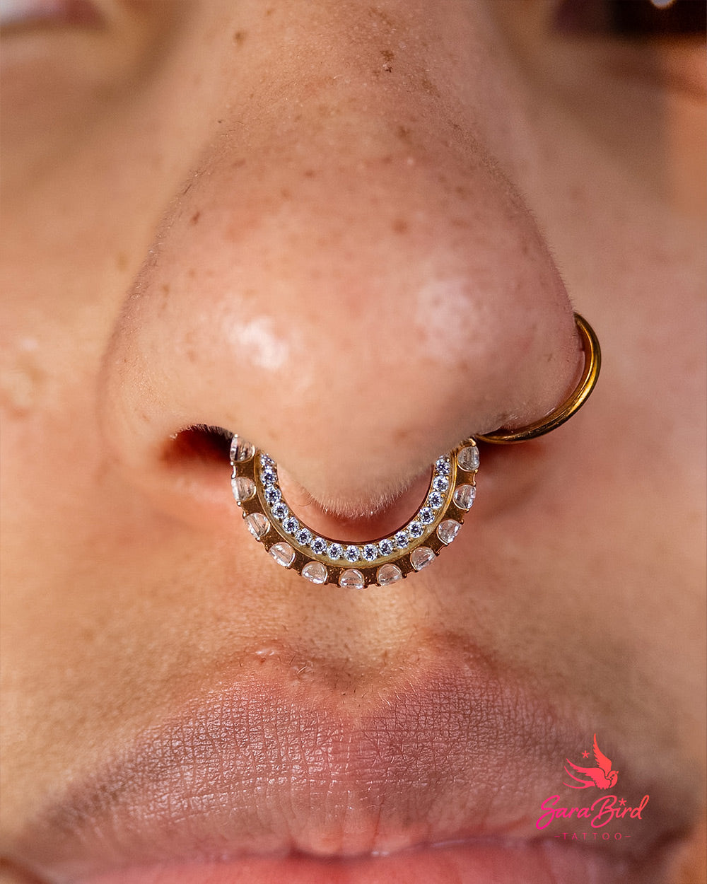 Argola Clicker Orbit com Dupla Fileira de Zircónias em Titânio