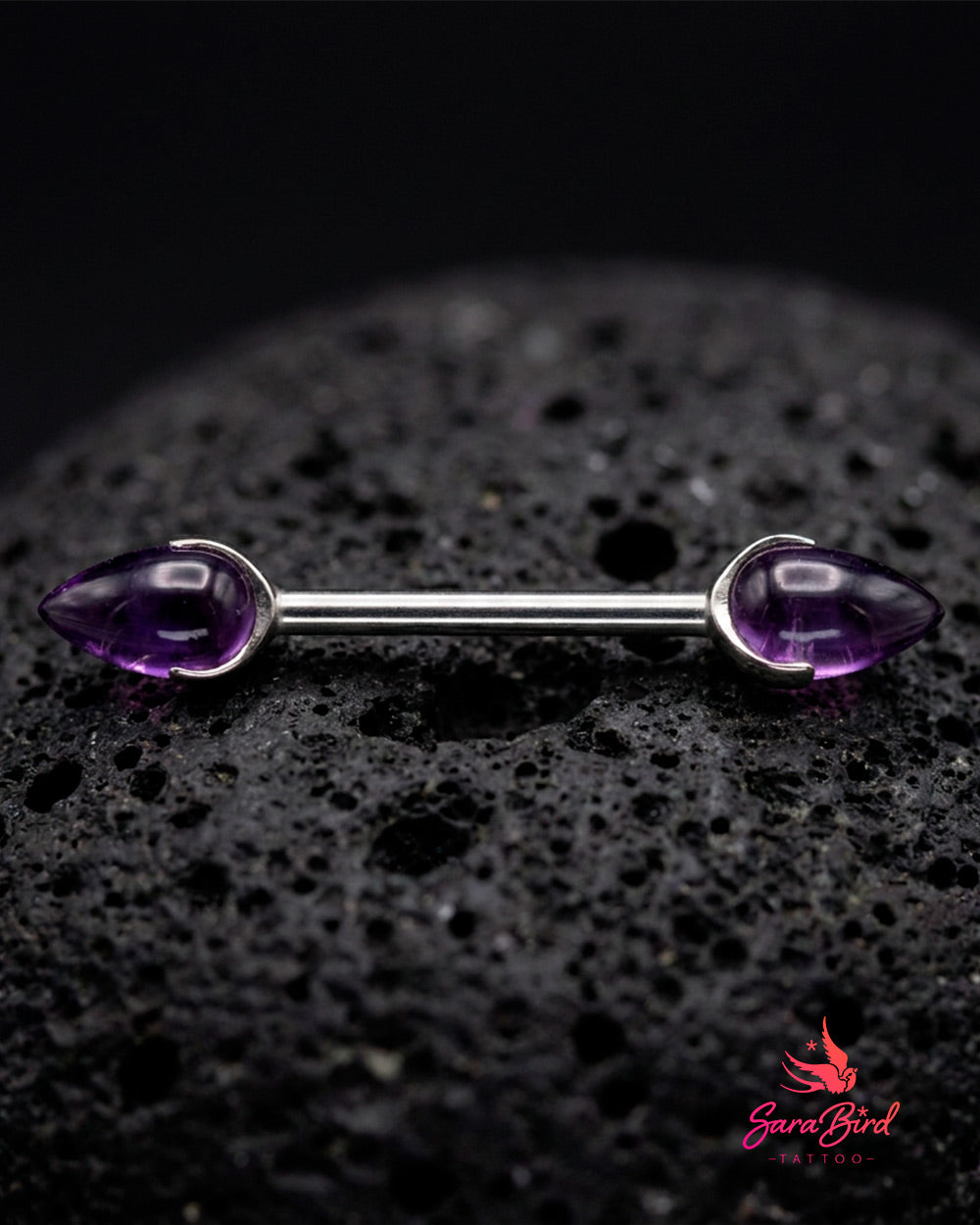 Barbell Amethyst Drop em Titânio para Mamilo, Bridge e Industrial