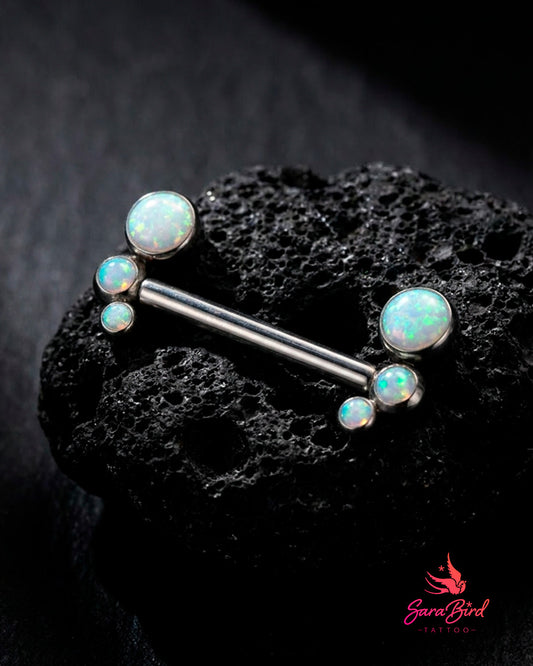 Barbell Opal em Titânio com Opalas Sintéticas