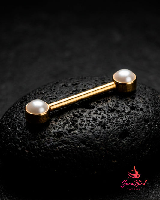 Barbell em Titânio PVD Gold com Pérolas Sintéticas