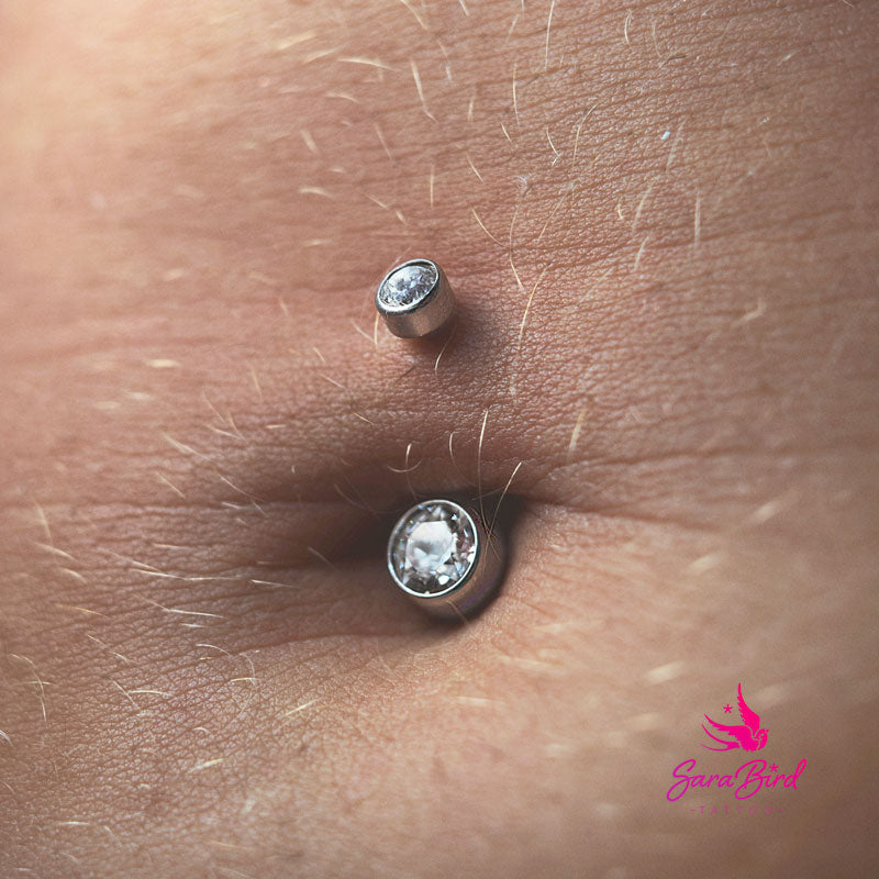 Ombligo - Joyería de titanio para ombligo con dos piedras de circonita cúbica
