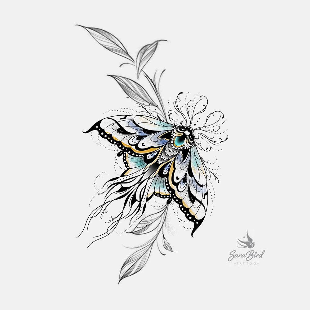 Sara - Mariposa Estilo Neo Tradicional con Elegantes Adornos Florales 🌸🦋