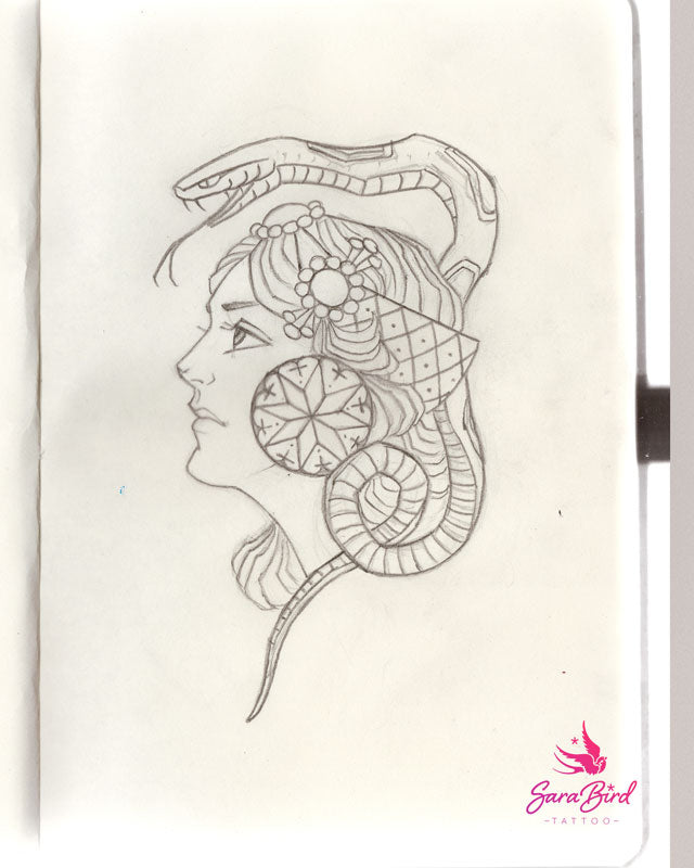 PAGU - Tatuaje Tradicional - Mujer con Serpiente