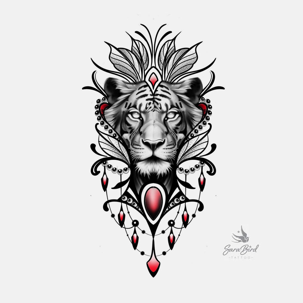 Sara - Tigre com Ornamentos e Cristais Vermelhos 💎🐅