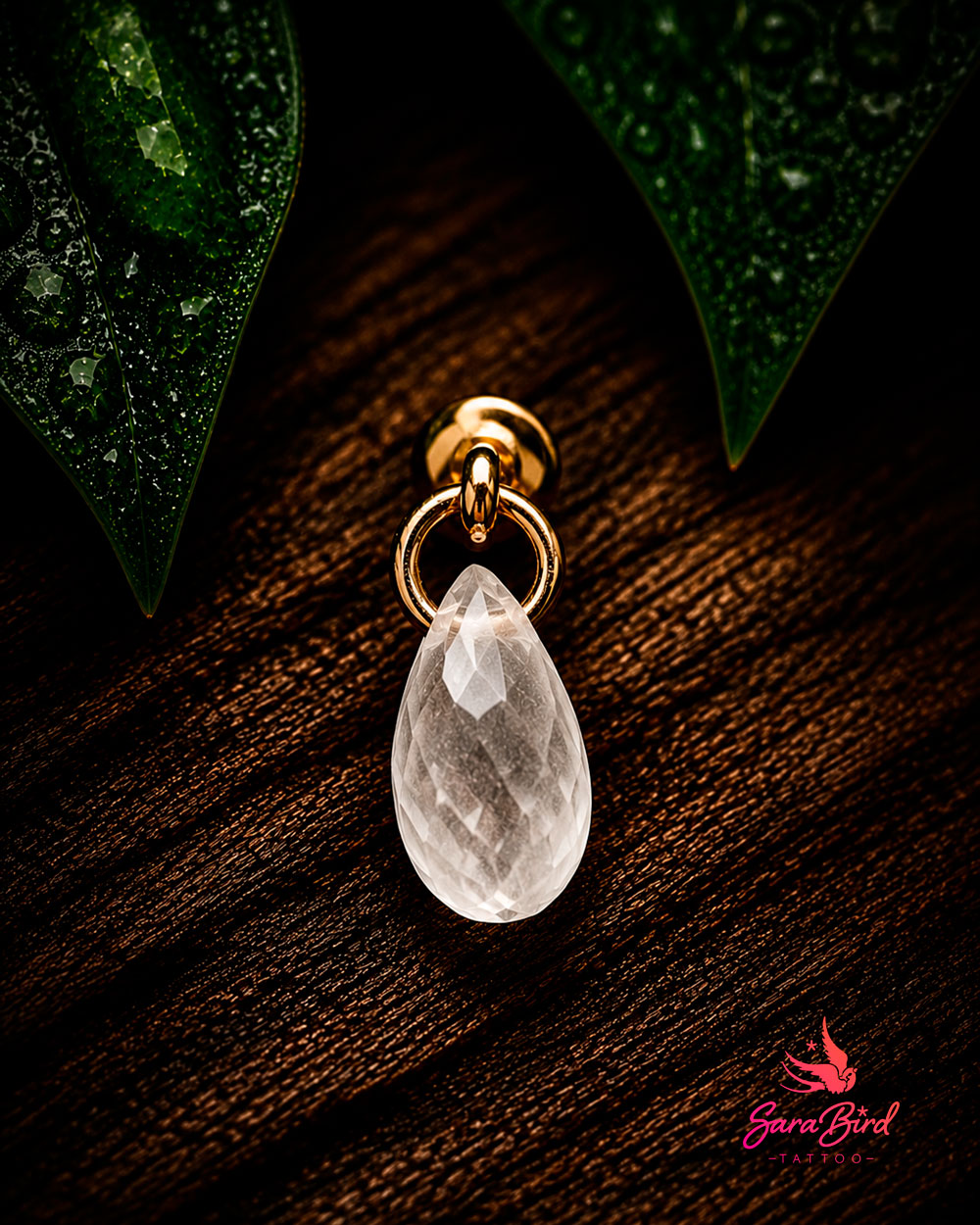 Cristal Gota em Ouro 14k