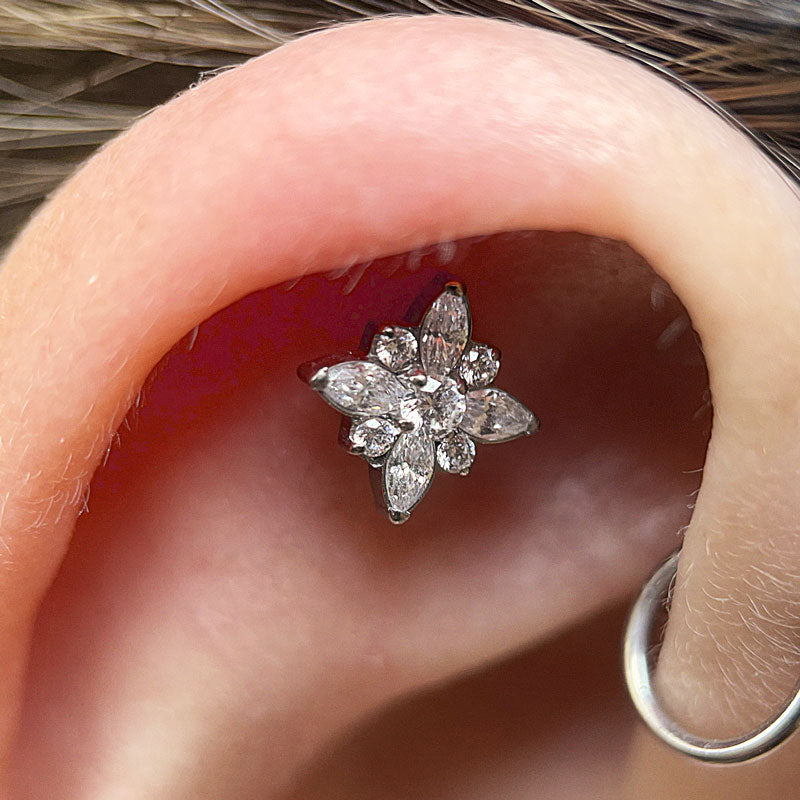 Star Top in Titanium with very shiny Cubic Zirconia stones