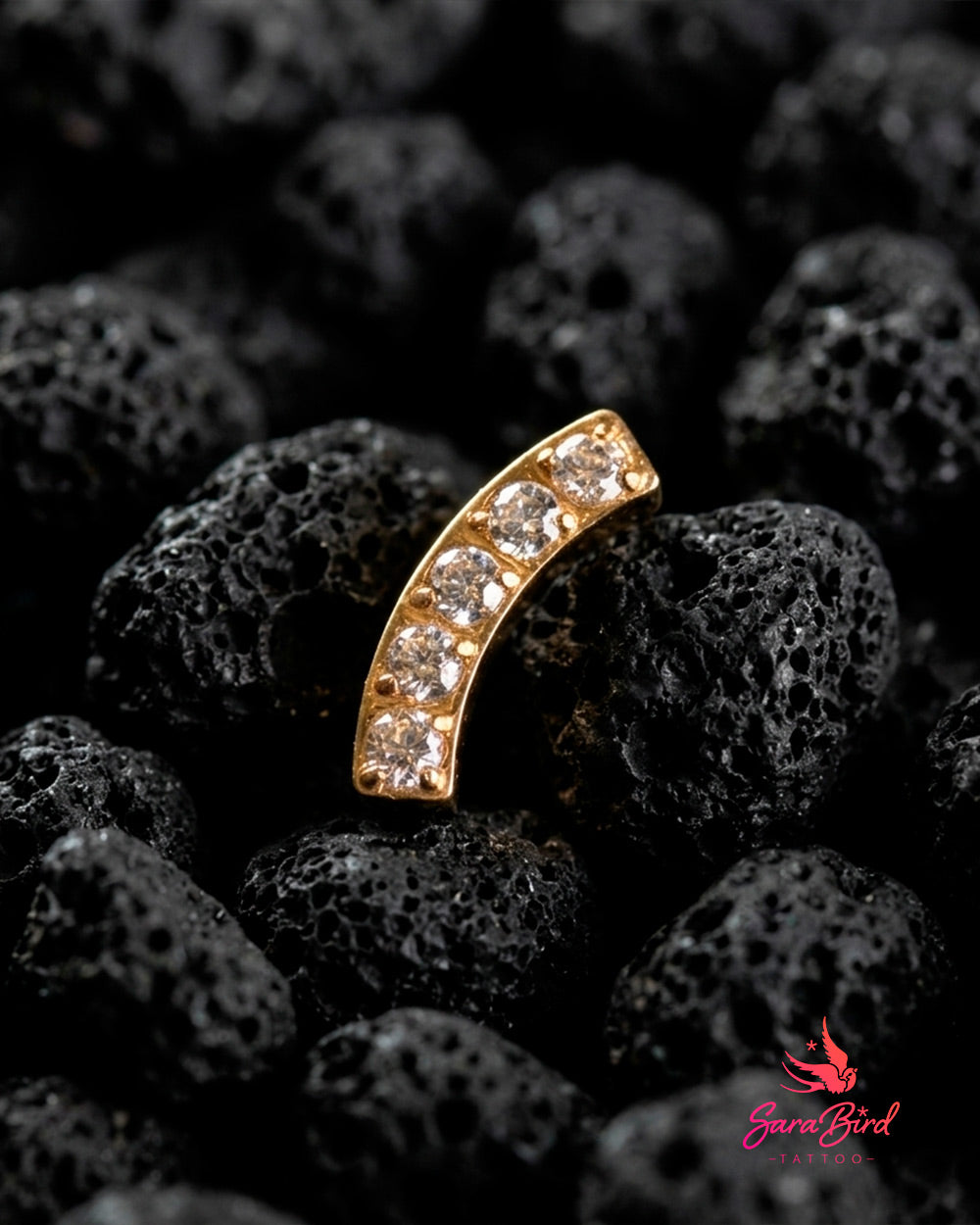 Topo Crescenta em Titânio PVD Gold com 5 Zircónias