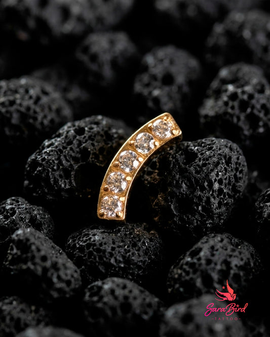 Topo Crescenta em Titânio PVD Gold com 5 Zircónias