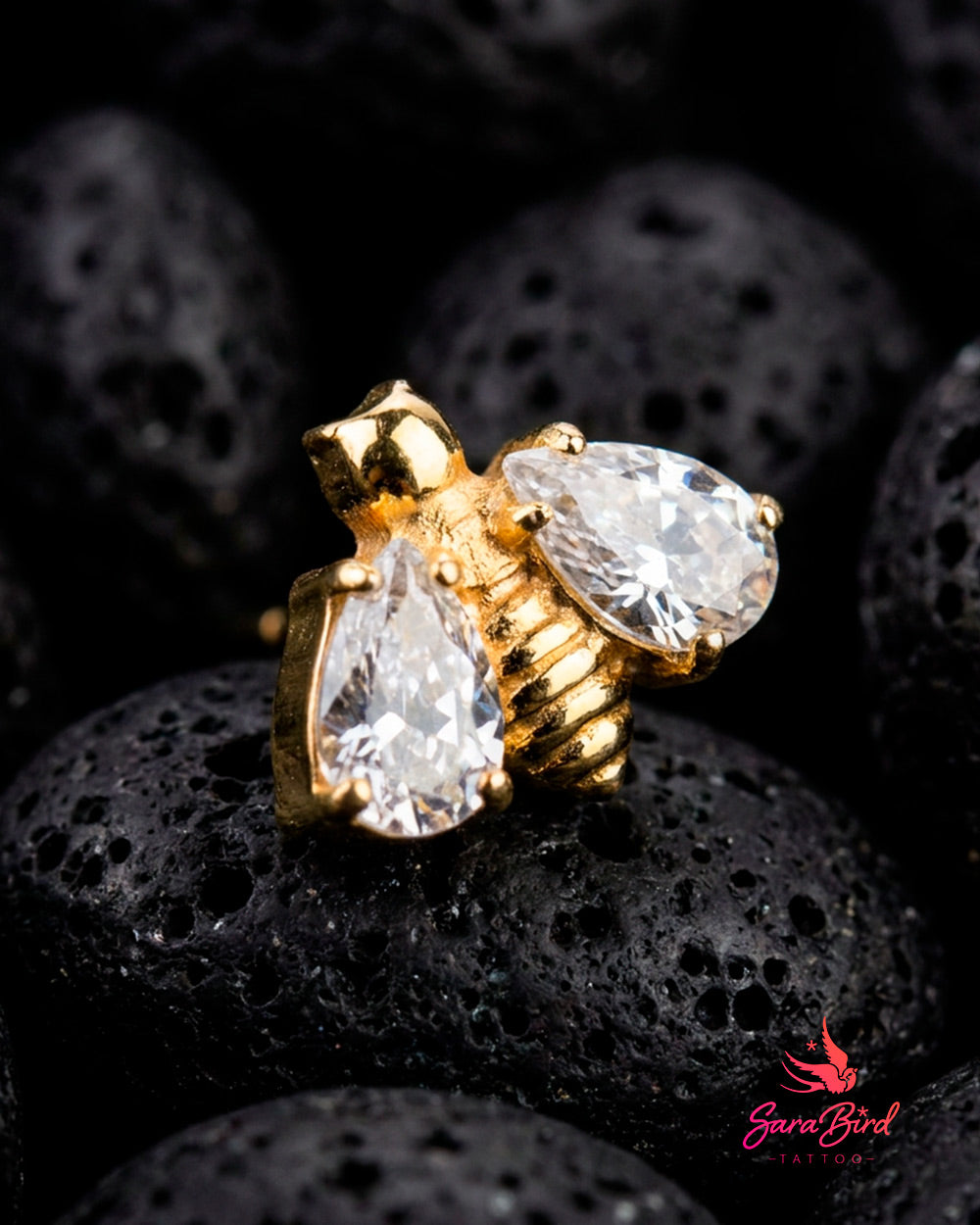 Bee | Topo em Titânio PVD Gold com Zircónias Cúbicas