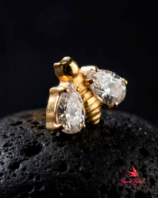 Bee | Topo em Titânio PVD Gold com Zircónias Cúbicas