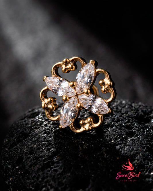 Arabesco | Topo em Titânio PVD Gold com Zircónias Marquise