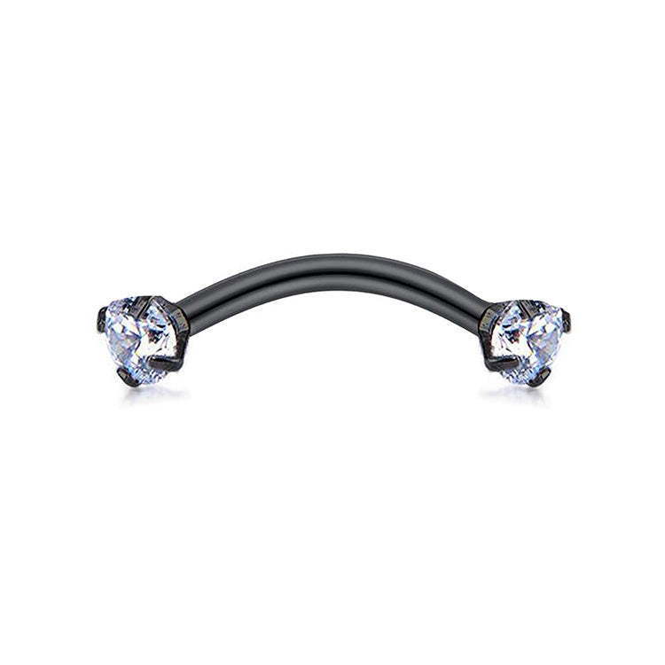 Piercing Banana para sobrancelha ou orelhas com brilhantes em Opala e na cor preto
