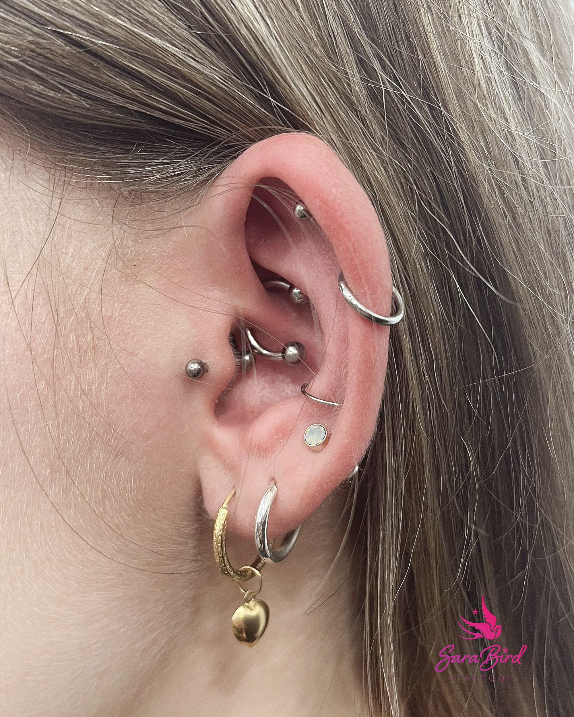 Piercing Orelha Com Jóia em Titânio - Várias zonas – Sara Bird Tattoo