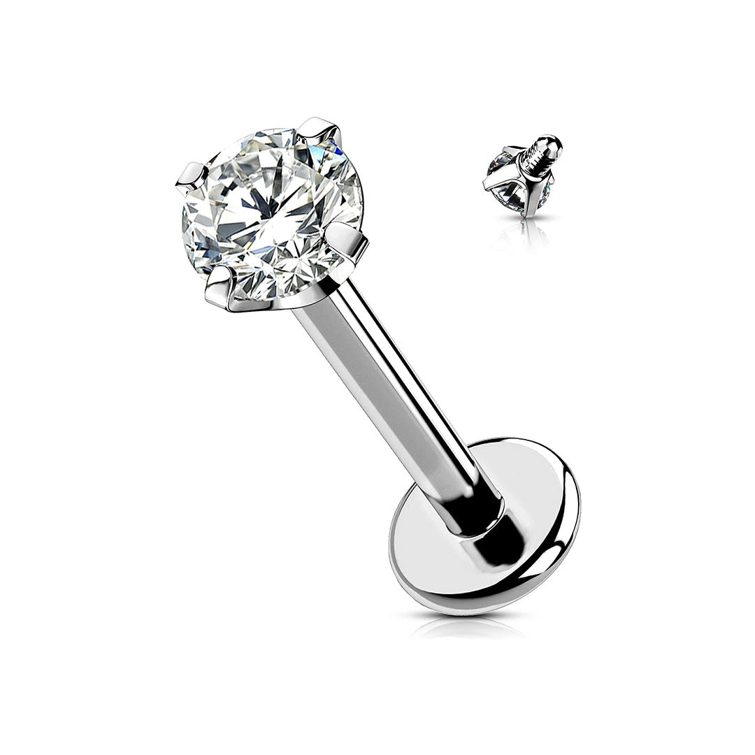 Labret de Titanio con Cristal Redondo y Rosca Interna