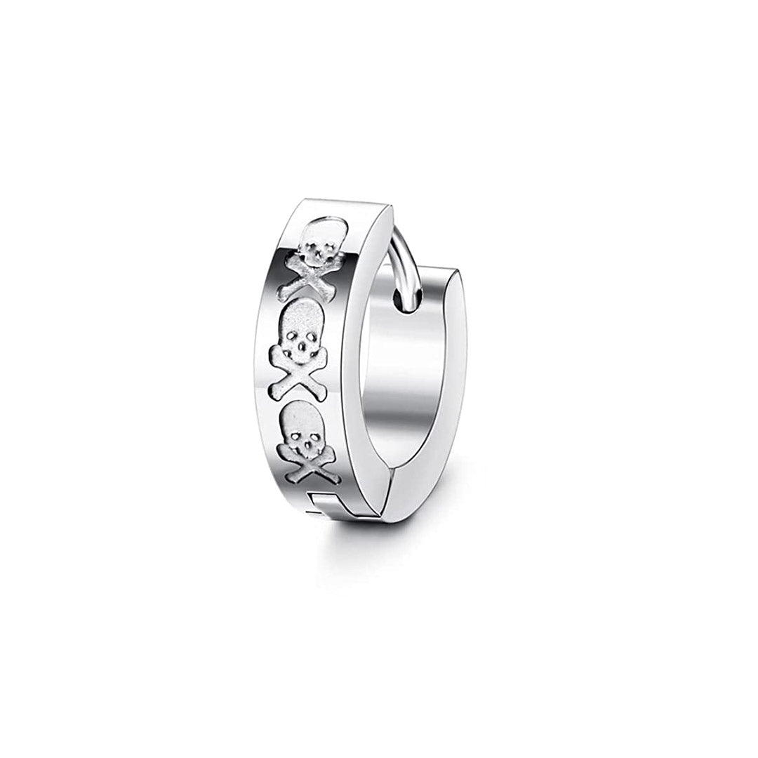 Argola Com detalhes com Caveiras - Preto e Prateada