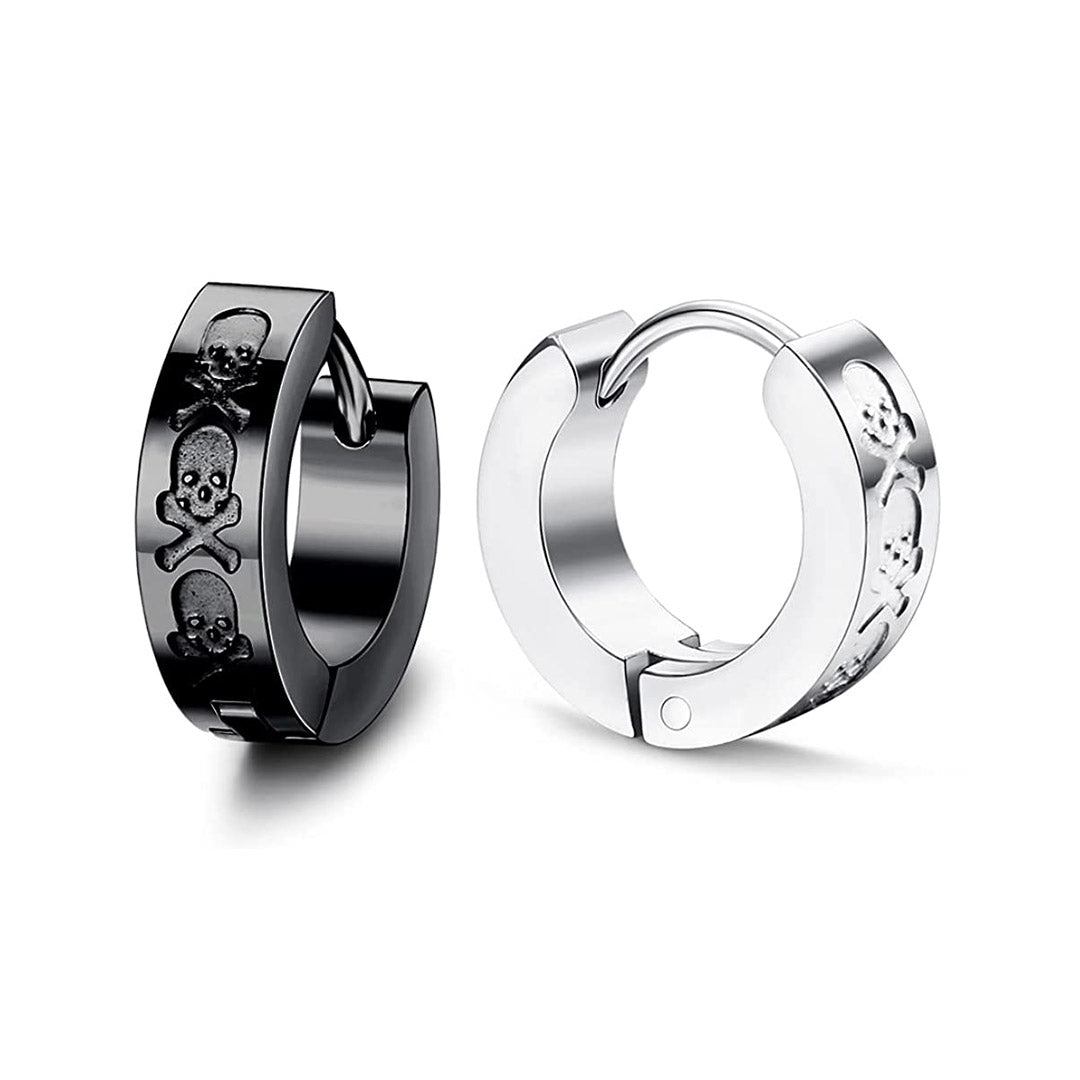 Argola Com detalhes com Caveiras - Preto e Prateada