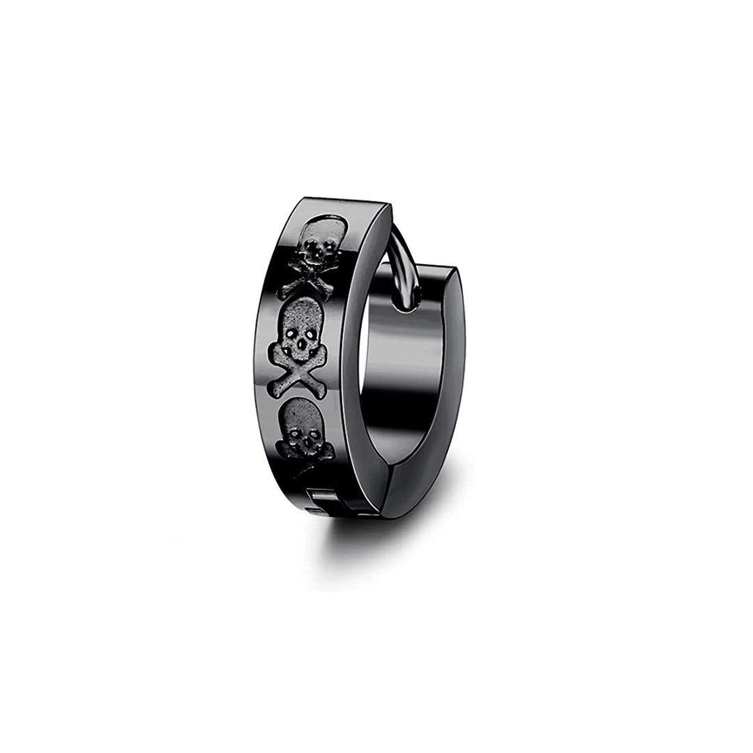 Argola Com detalhes com Caveiras - Preto e Prateada
