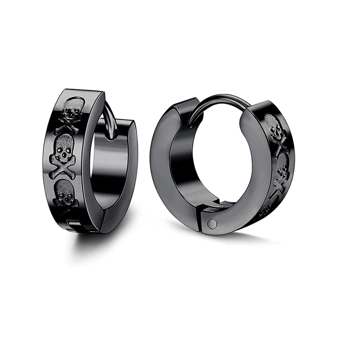 Argola Com detalhes com Caveiras - Preto e Prateada