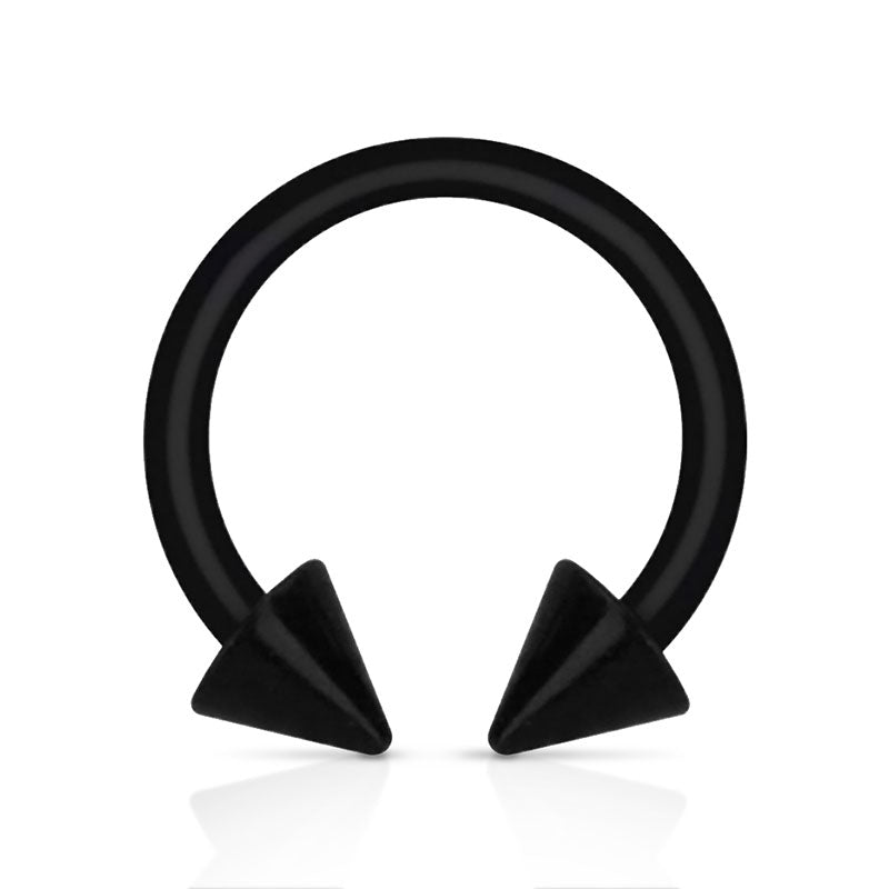 Piercing ferradura Bioflex PTFE preto dois Spikes acrílico 1,2 x 8 x 3 mm