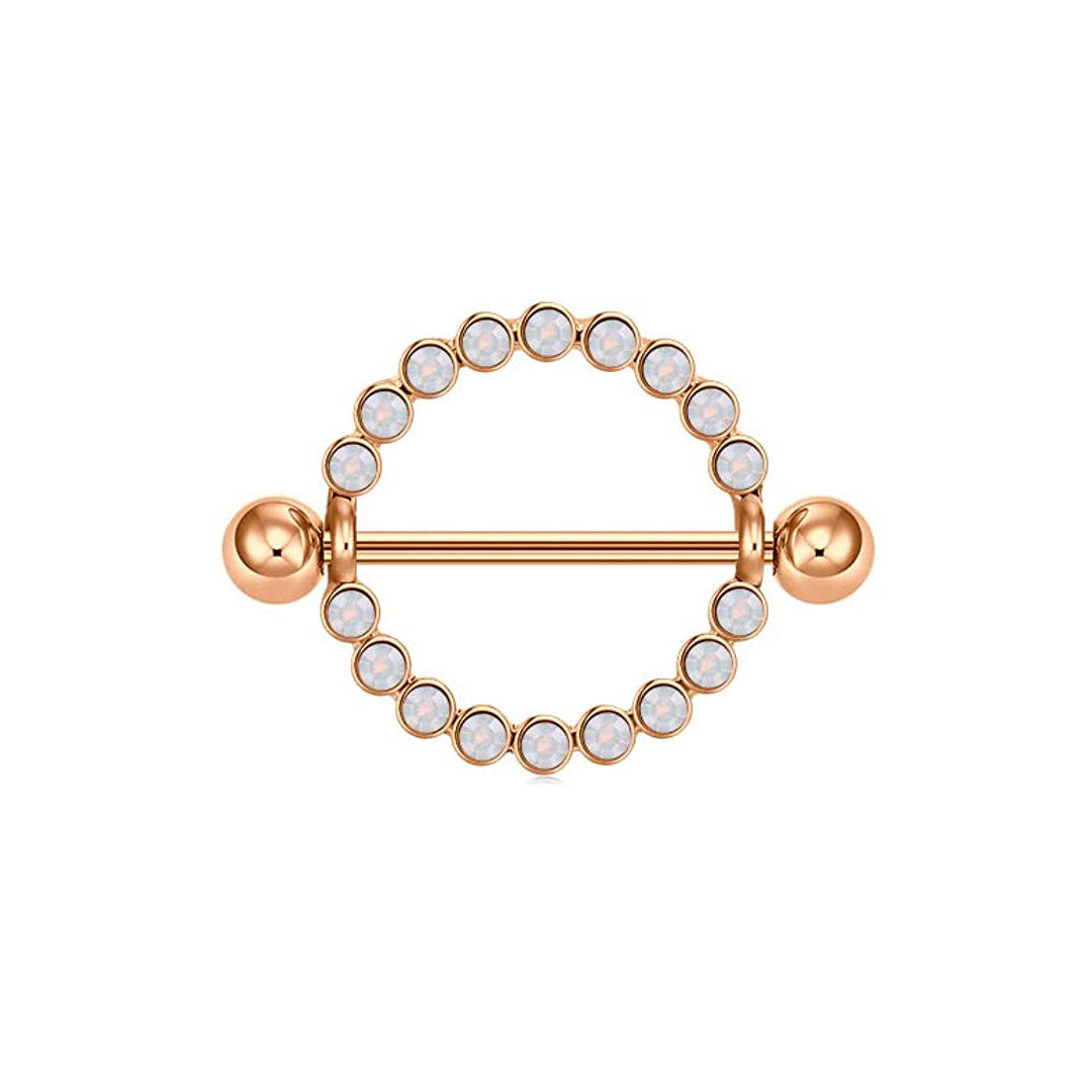 Jóia Para Mamilo Dourado Moldura Circular com Brilhantes Transparentes em Zircônia Cúbica