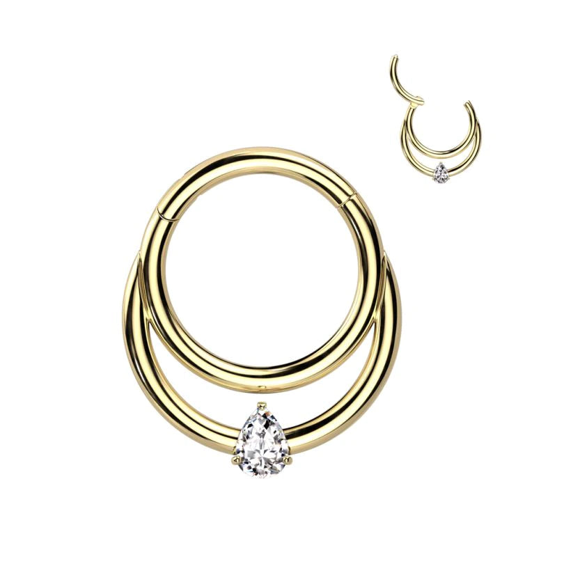 Anillo con bisagra de titanio con segundo anillo y lágrima de piedra