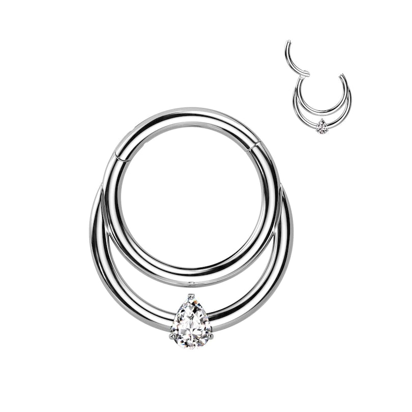 Anillo con bisagra de titanio con segundo anillo y lágrima de piedra