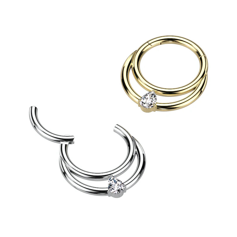 Anillo con bisagra de titanio con segundo anillo y lágrima de piedra