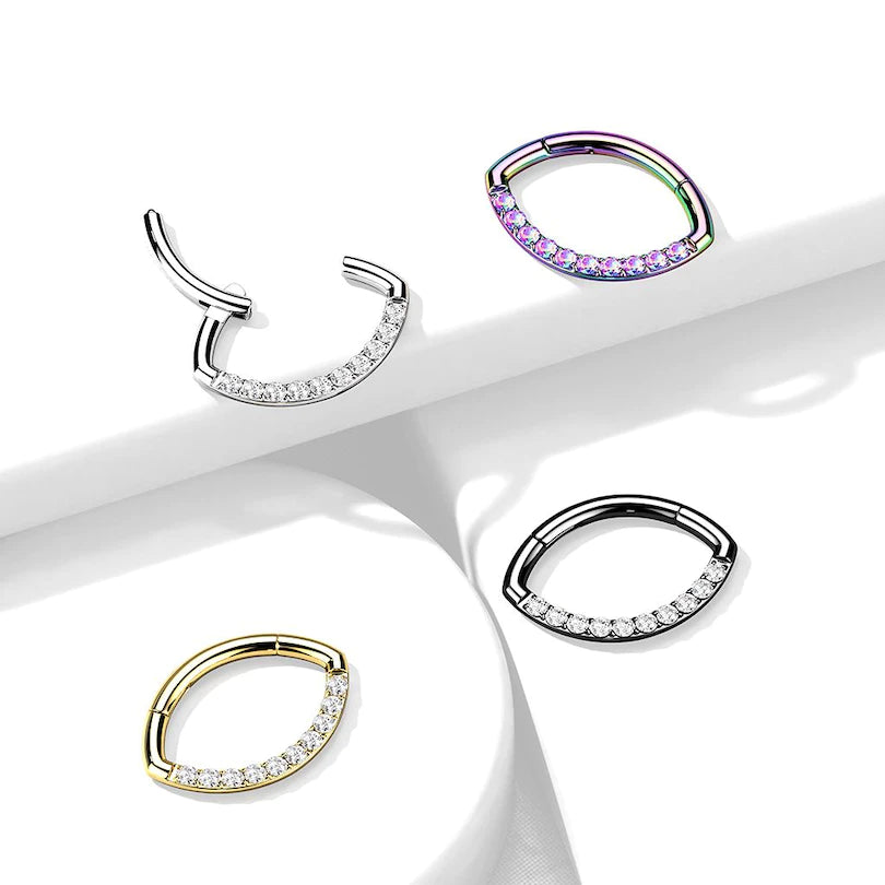 Oval Hinged Ring with Row of Stones