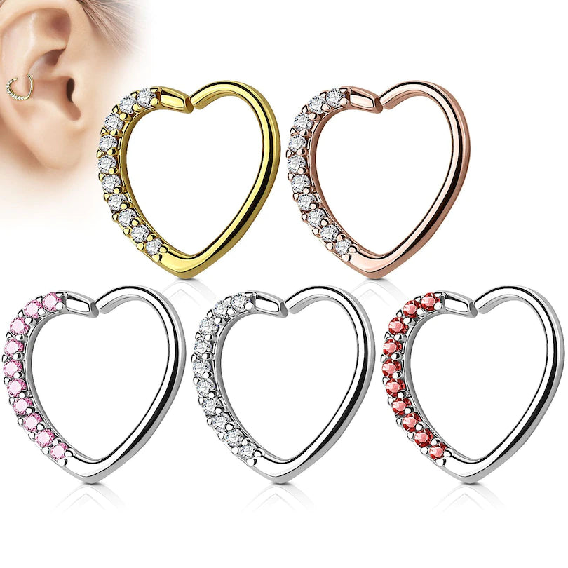 Heart-shaped ear hoop with row of stones