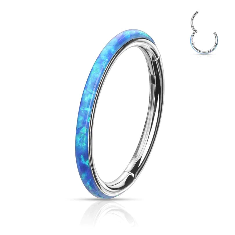 Anillo de titanio con bisagras y ópalo alrededor