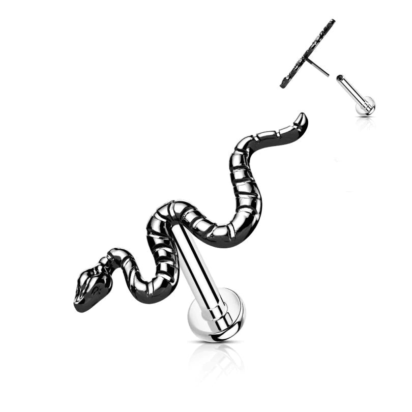 Labret de titanio con tapa en forma de serpiente