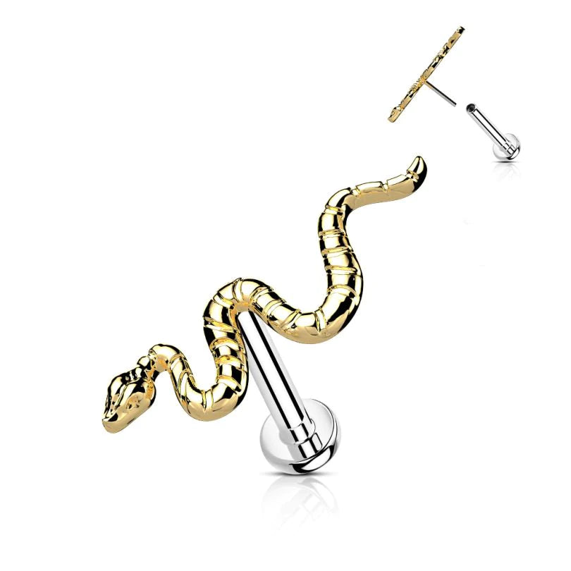 Labret de titanio con tapa en forma de serpiente
