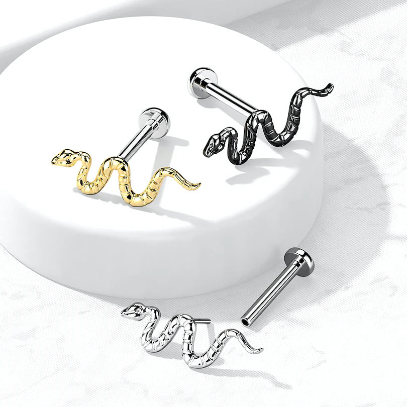 Labret de titanio con tapa en forma de serpiente