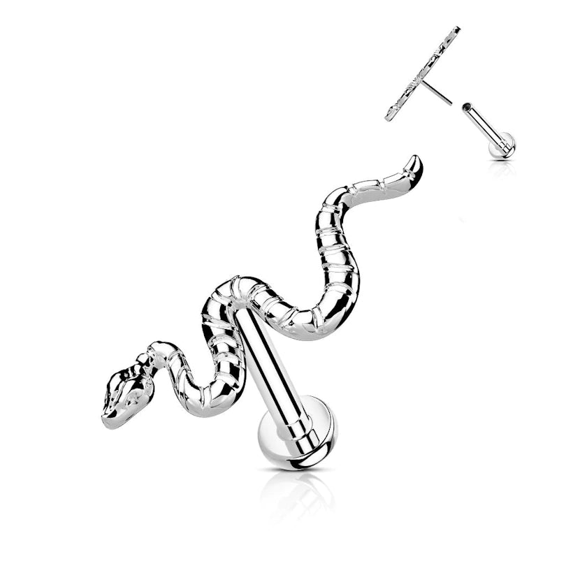 Labret de titanio con tapa en forma de serpiente