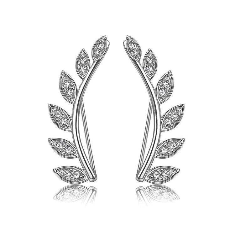 Pendientes en Forma de Rama con Hojas y Piedras en Zirconia