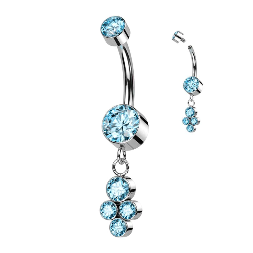 Titanium Belly Button Jewelry with Dangle Shiny Stones Set