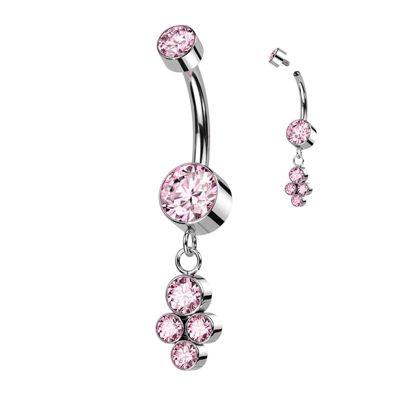 Titanium Belly Button Jewelry with Dangle Shiny Stones Set