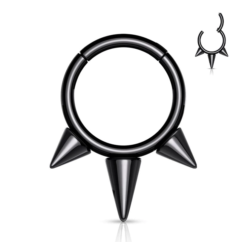 Hinged titanium ring with spikes