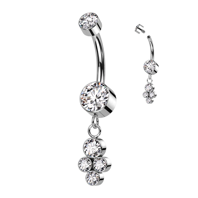 Titanium Belly Button Jewelry with Dangle Shiny Stones Set