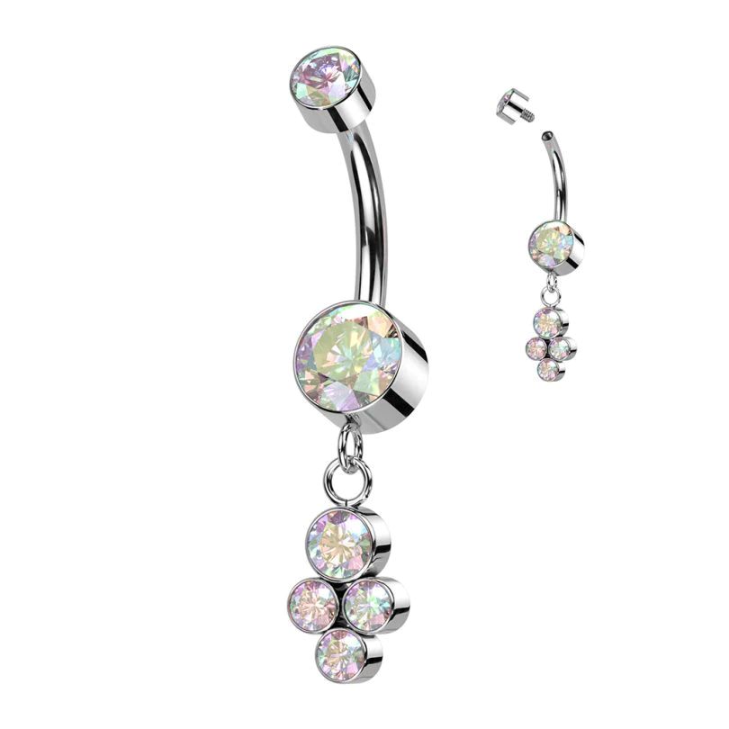 Titanium Belly Button Jewelry with Dangle Shiny Stones Set