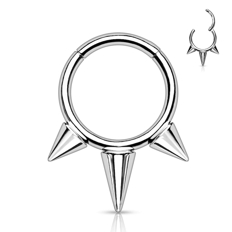 Hinged titanium ring with spikes