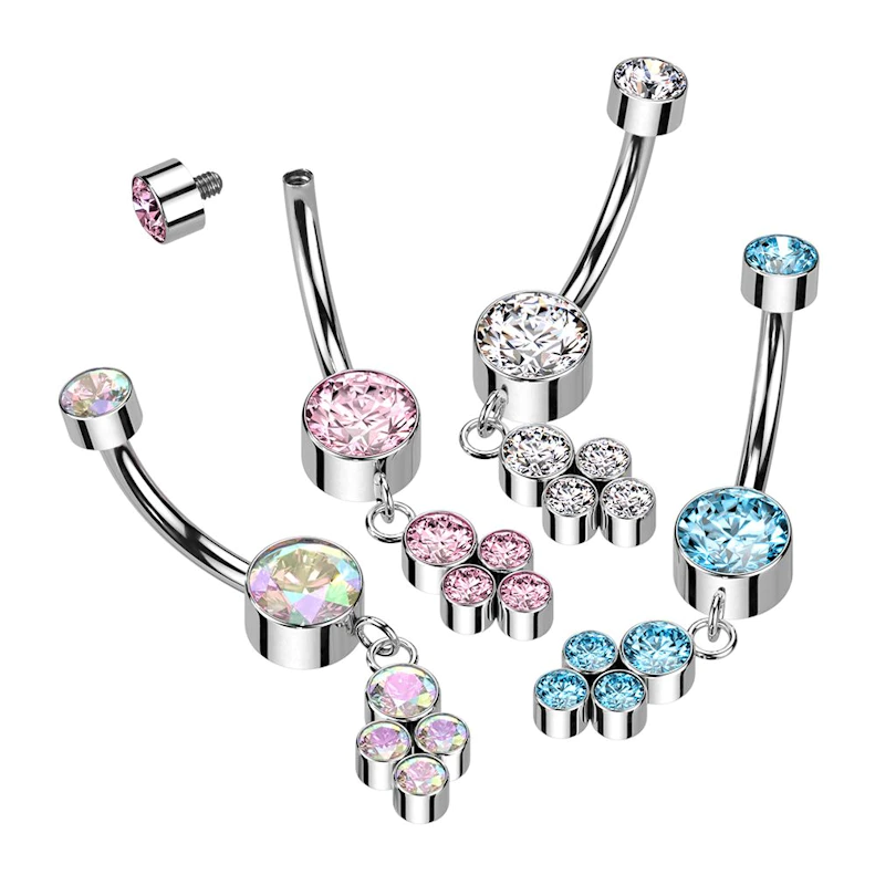 Titanium Belly Button Jewelry with Dangle Shiny Stones Set