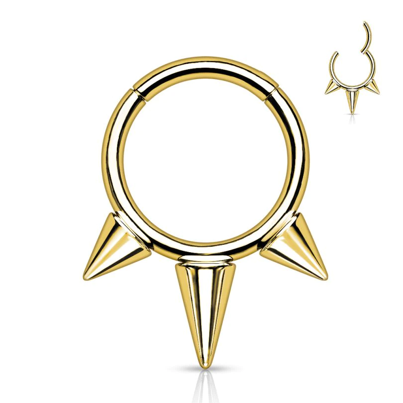 Hinged titanium ring with spikes