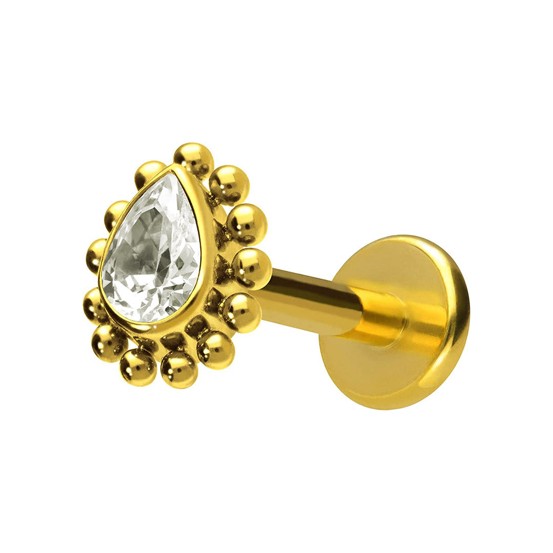 Labret de Titanio con Rosca Interna - Gota de Oro y Plata