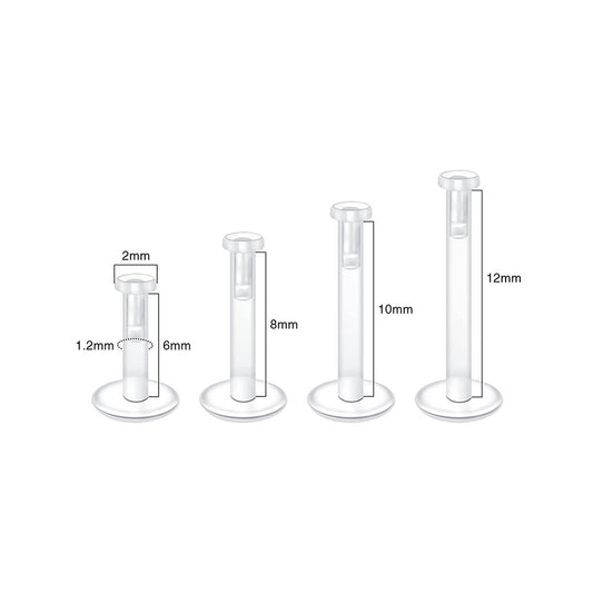 Labret Acrílico Flexível transparente Topo Plano